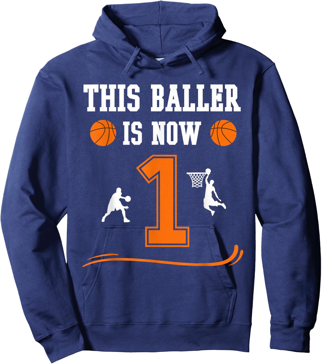 This Baller Is Now 1 Year Old 1st Birthday Basketball Lover Hoodie - Hoodie | Navy