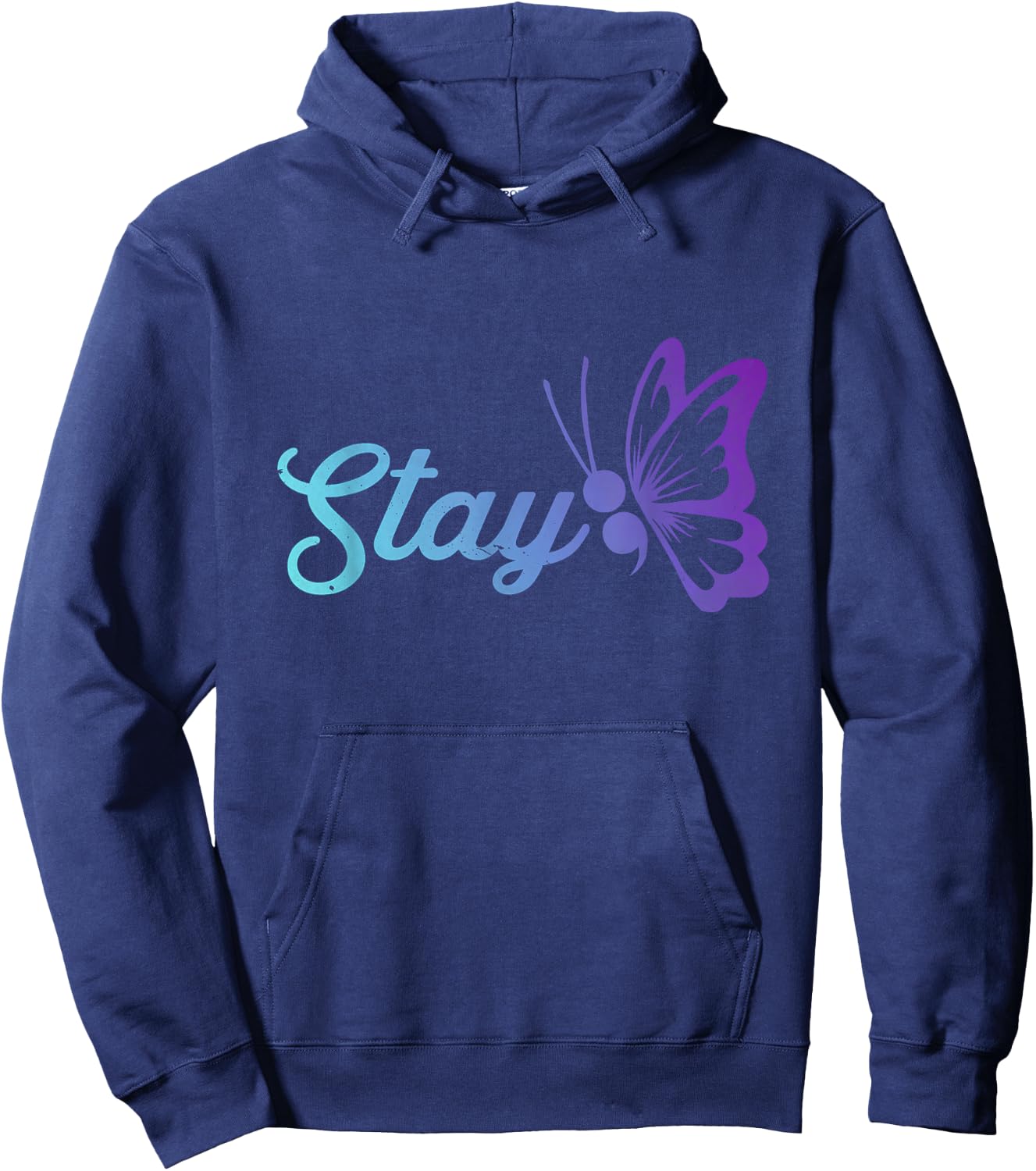 Stay Suicide Prevention Awareness Teal and Purple Butterfly Hoodie - Hoodie | Navy