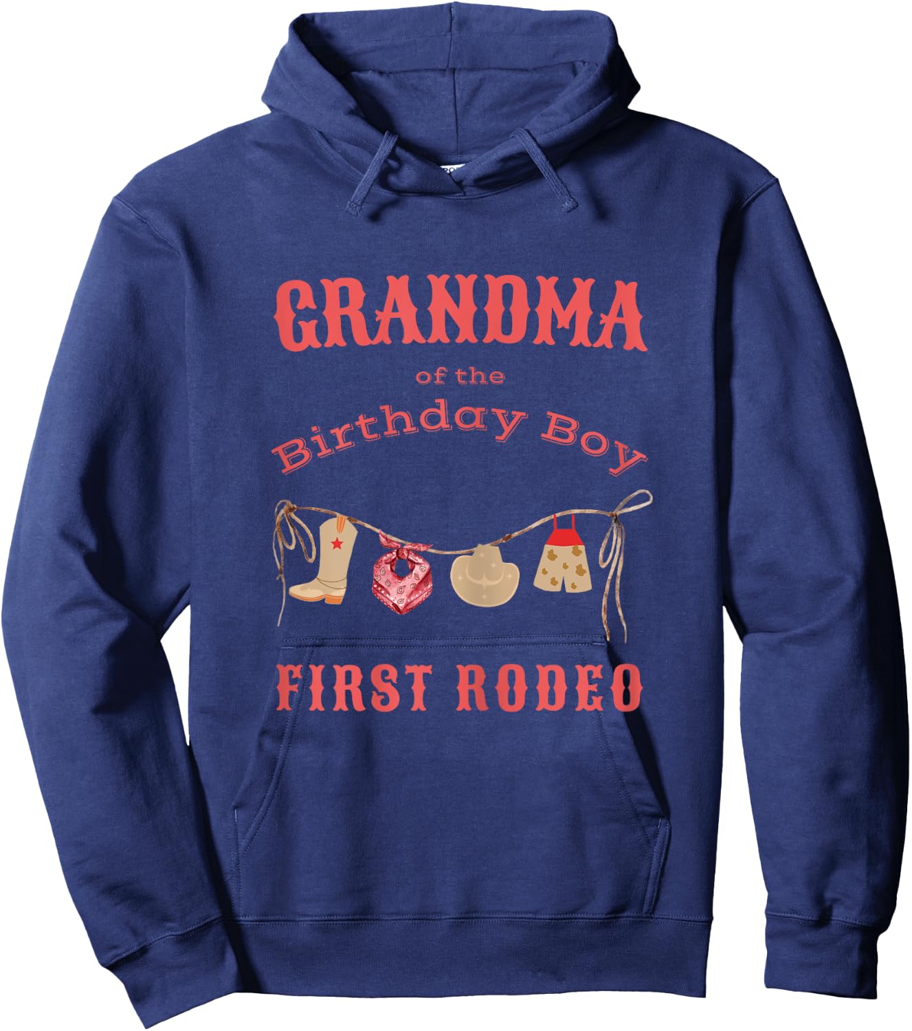 Grandma First Rodeo 1st Birthday Cowboy Family Matching Hoodie - Hoodie | Navy
