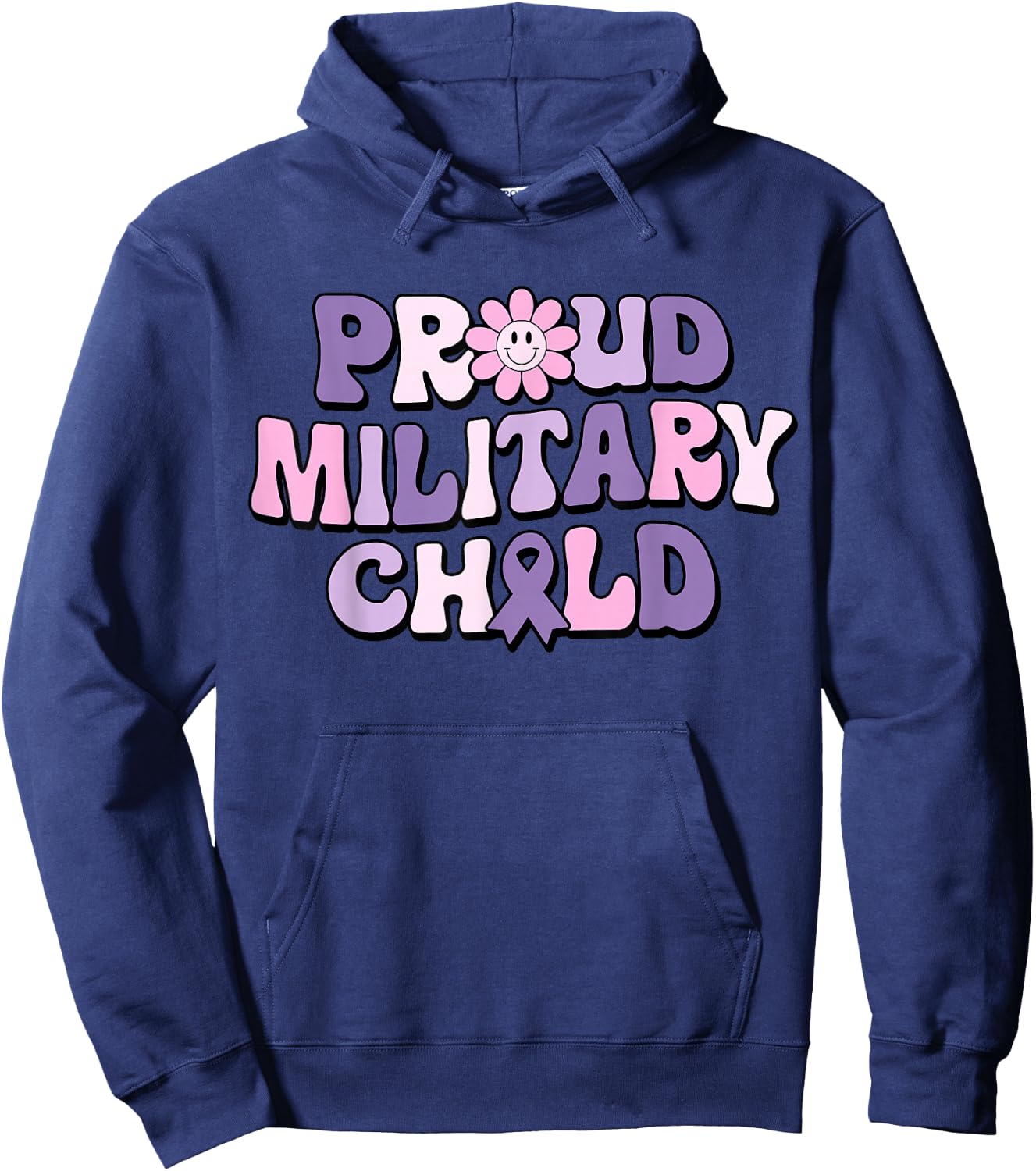 Proud Military Child Groovy Purple Up for Military Kids Hoodie - Hoodie | Navy