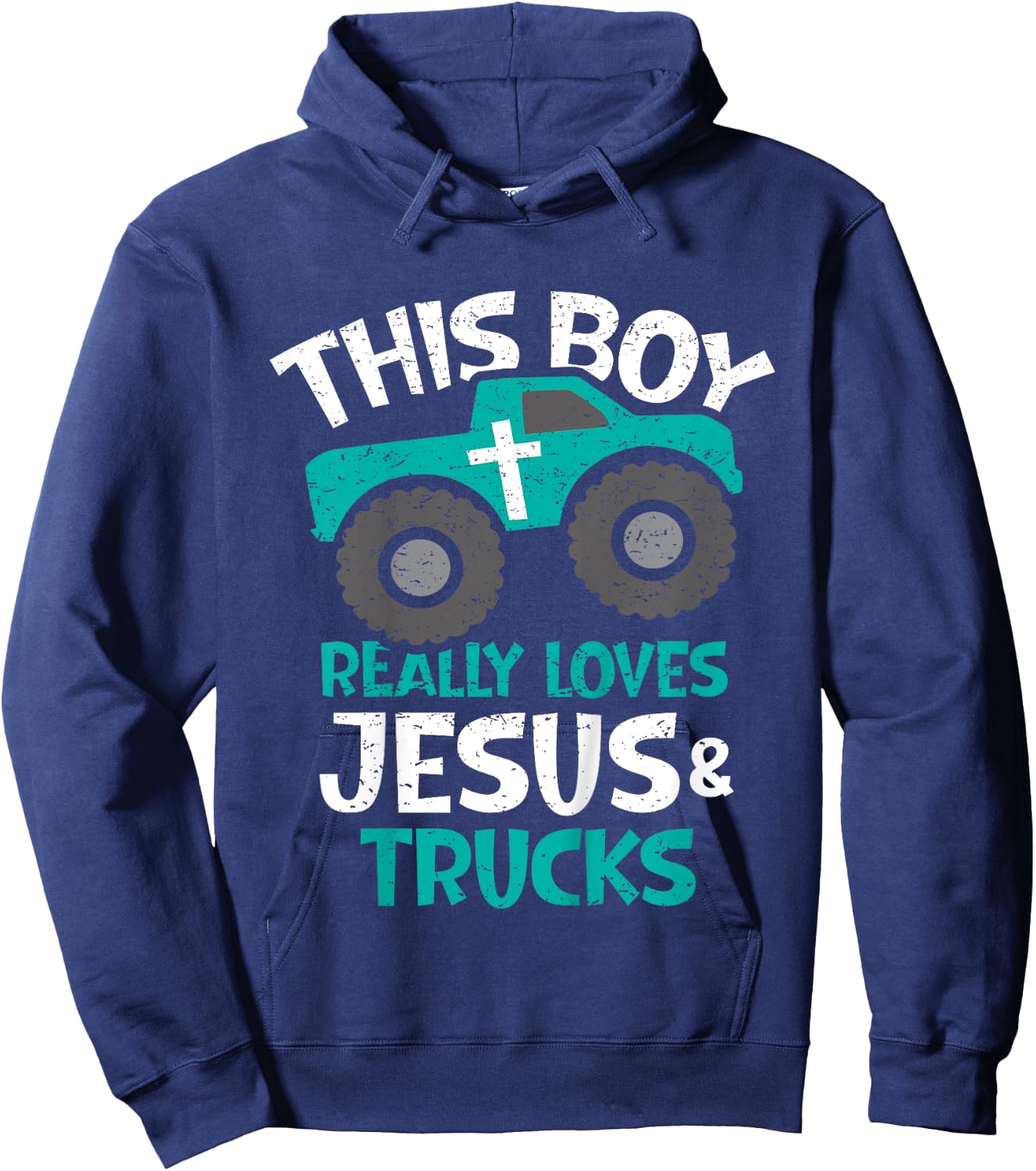 Kids I love Jesus and trucks Hoodie - Hoodie | Navy