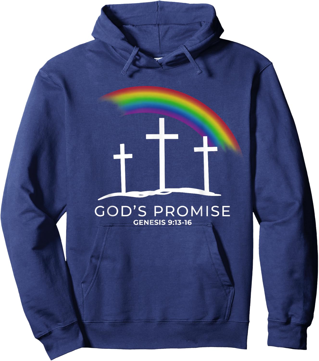 Funny Rainbow Christ Cross - Christian Quote God's Promise Hoodie - Hoodie | Navy