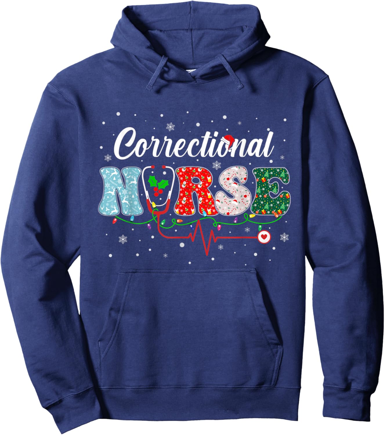 Correctional Nurse Xmas Santa Hat Nursing Christmas Pattern Hoodie - Hoodie | Navy