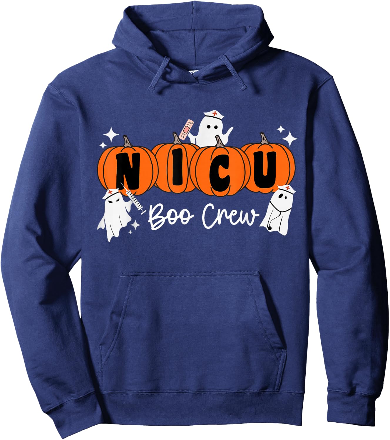 Nicu Boo Crew Ghost Pumpkin Costume NICU Nurse Halloween Hoodie - Hoodie | Navy