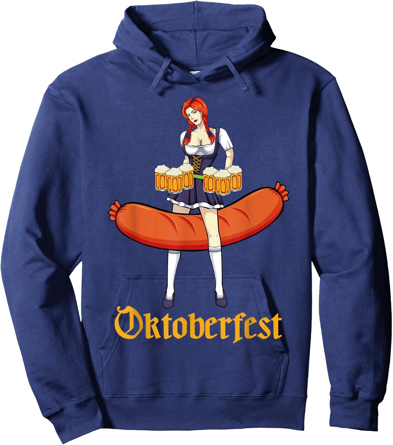 Barmaid Oktoberfest Cute German Woman Dirndl Bratwurst Beer Hoodie - Hoodie | Navy