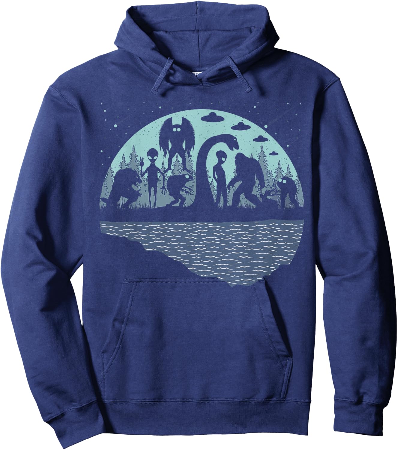 Bigfoot Loch Ness Monster Mothman And Aliens! Funny Cryptid Hoodie - Hoodie | Navy