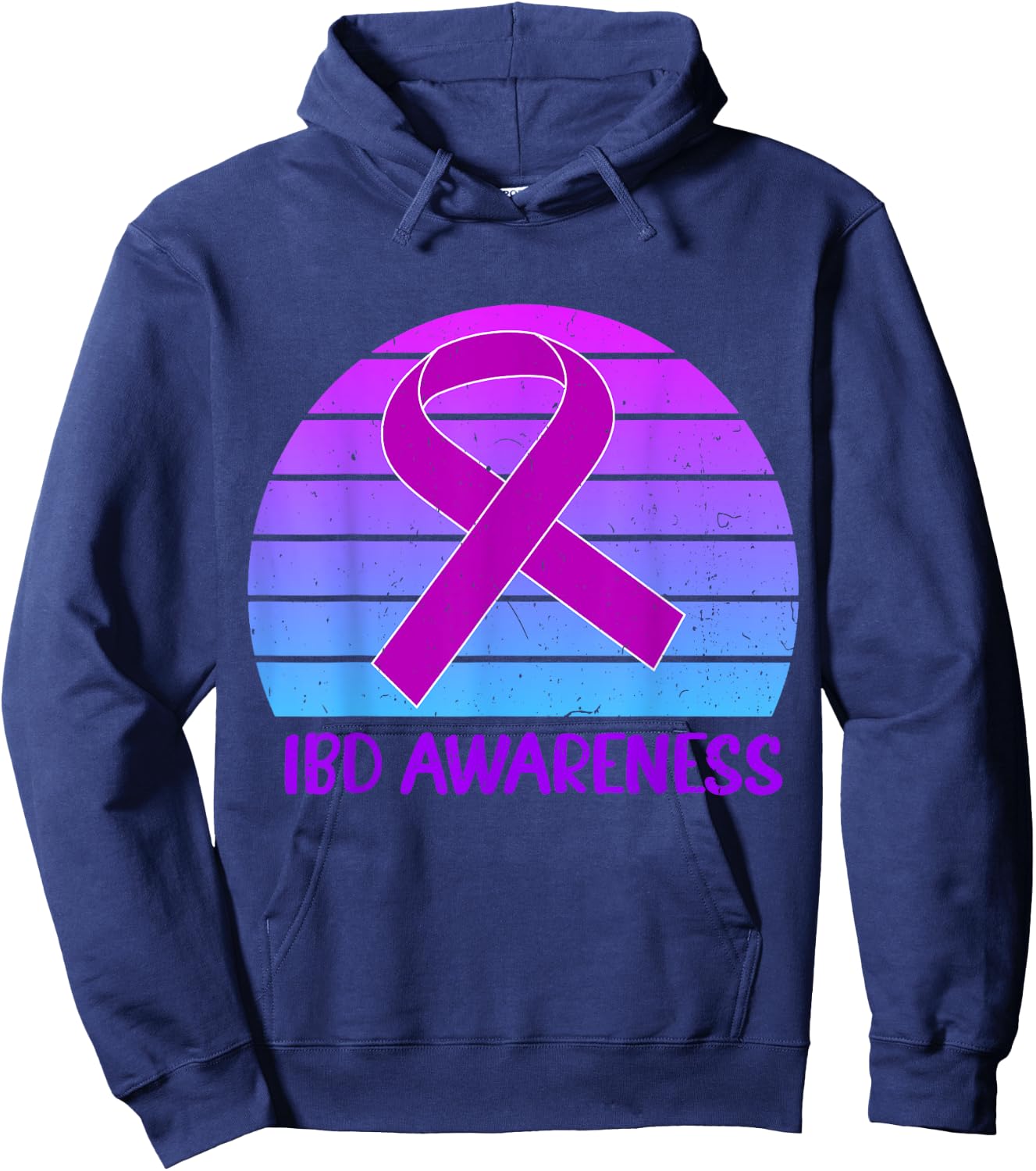 IBD Awareness Crohn's And Colitis Purple Vintage Ribbon Hoodie - Hoodie | Navy