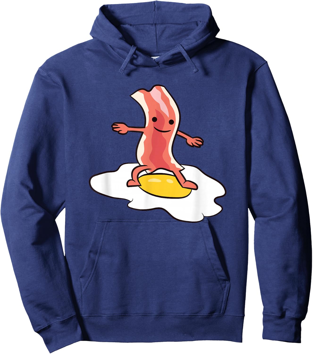 Kawaii Bacon Surfing On Fried Egg Breakfast Egg and Bacon Hoodie - Hoodie | Navy