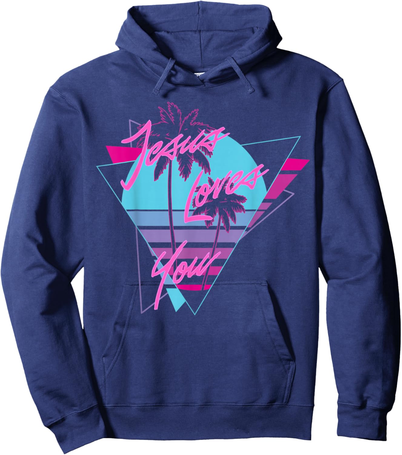 Jesus Loves You 80's Vaporwave Aesthetic Christian Hoodie - Hoodie | Navy