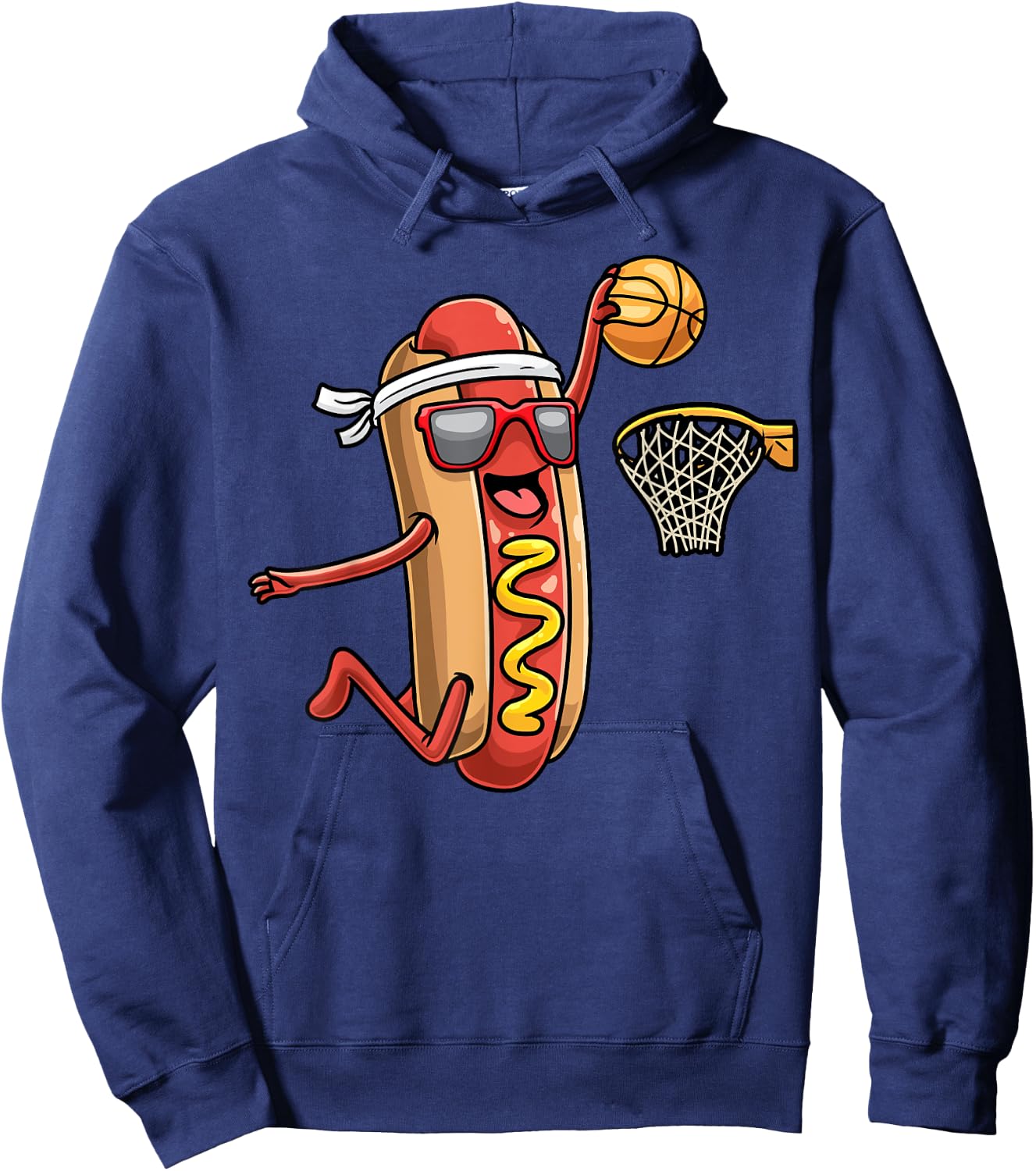 Hotdog In Bread Roll Playing Basketball Sports Player Kids Hoodie - Hoodie | Navy