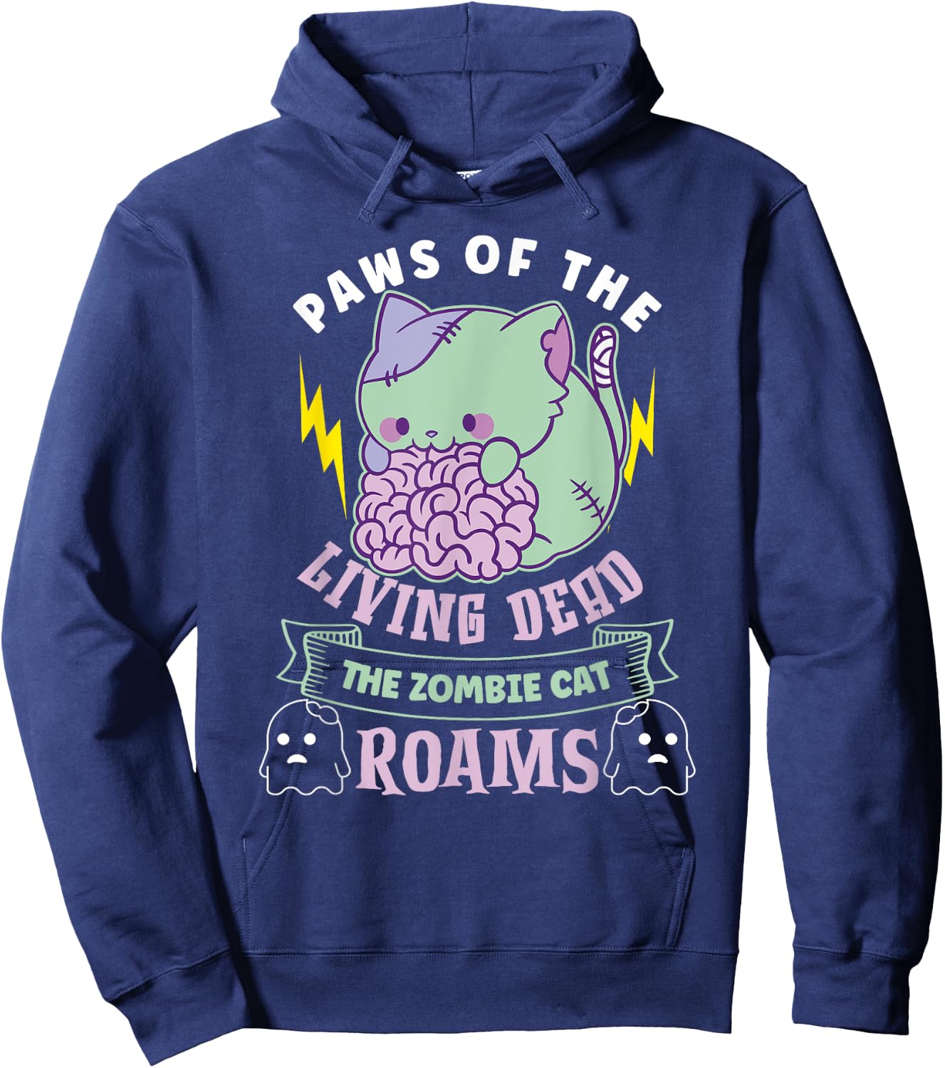 Zombie Cat Undead Kitty Horror Meow Creepy Feline Cat Zombie Hoodie - Hoodie | Navy