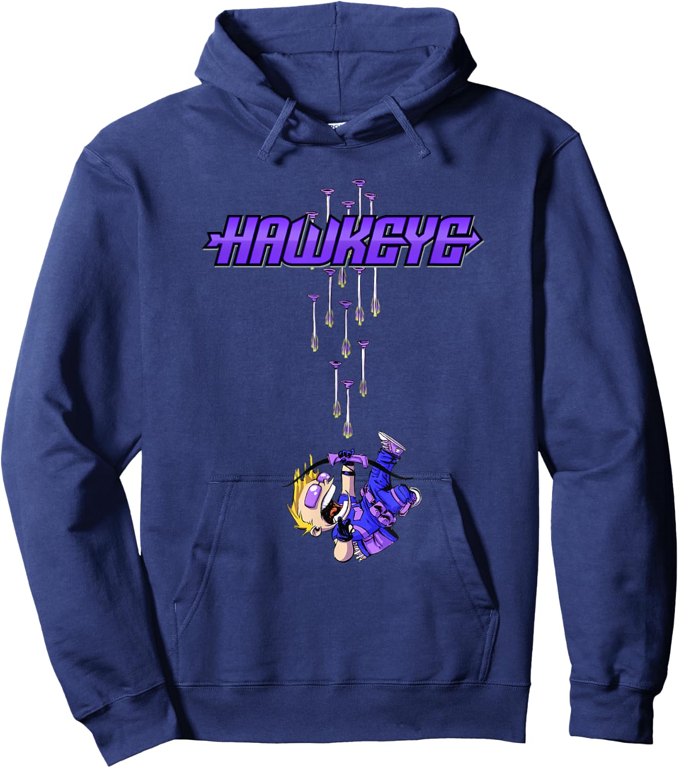 Marvel Comics Retro Classic Hawkeye Chibi Arrow Barrage Hoodie - Hoodie | Navy