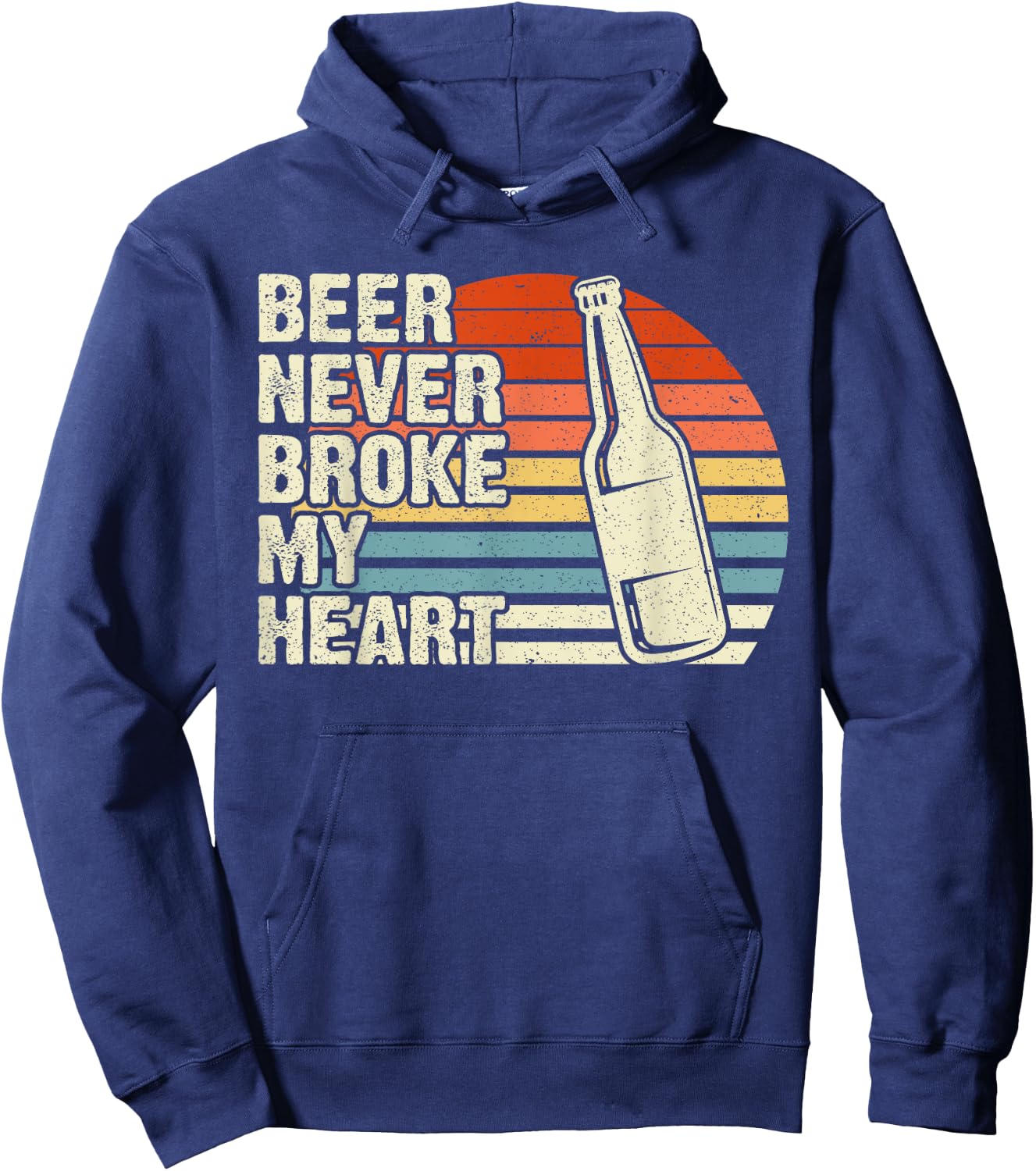 Vintage Retro Beer Never Broke My Heart Funny Drinking Hoodie - Hoodie | Navy
