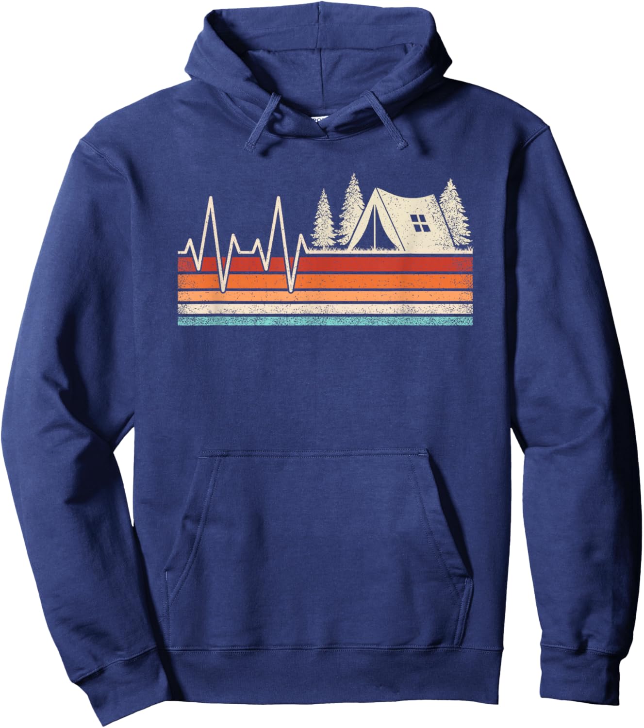 Retro Camping Heartbeat Outdoor Nature Camper Hiking Men Hoodie - Hoodie | Navy