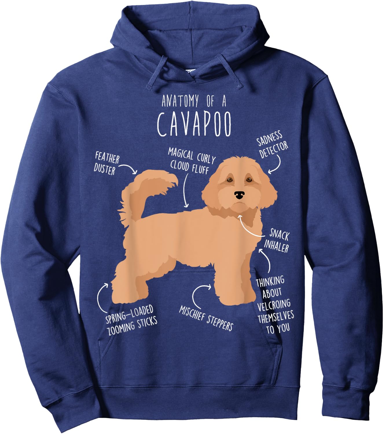 Cavapoo Dog Anatomy, Cute Funny Tan Cavoodle Pet Mom Dog Dad Hoodie - Hoodie | Navy