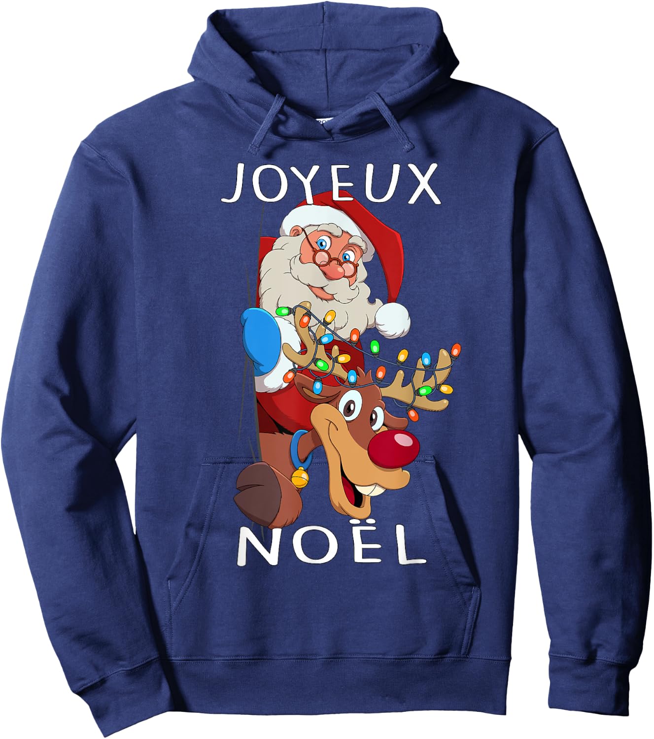 Santa Claus Reindeer Joyeux Noël Men Women Family Hoodie - Hoodie | Navy