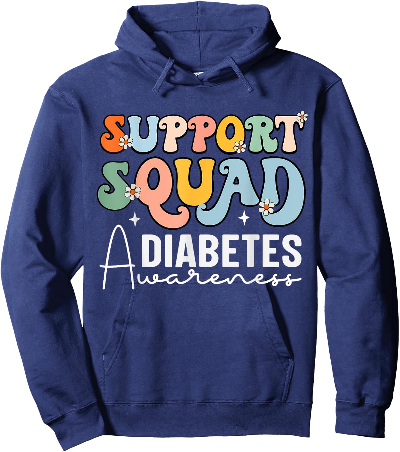 Support Squad Groovy- Type 1 Type 2 Diabetes Awareness Hoodie - Hoodie | Navy