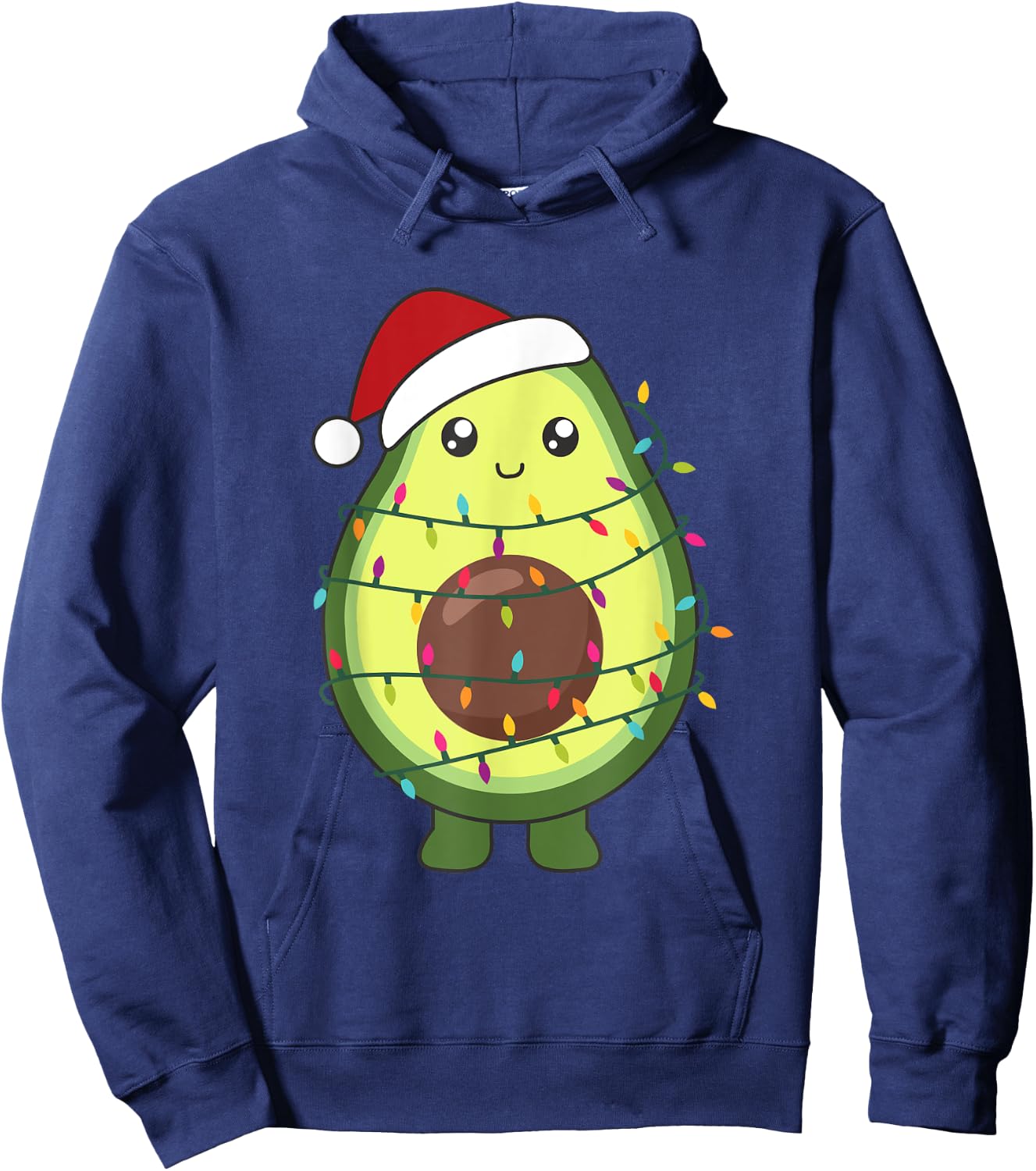 Avocado Christmas Food With Fairy Lights Funny Avocados Hoodie - Hoodie | Navy