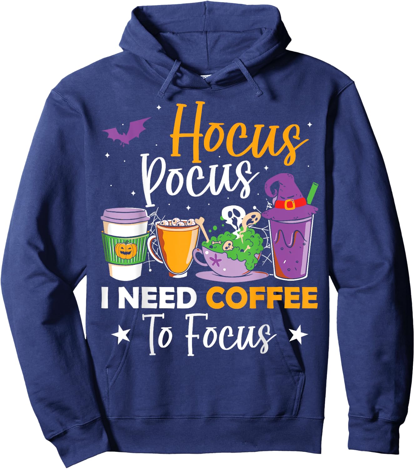Hocus Pocus I Need Coffee to Focus Halloween Teacher Women Hoodie - Hoodie | Navy