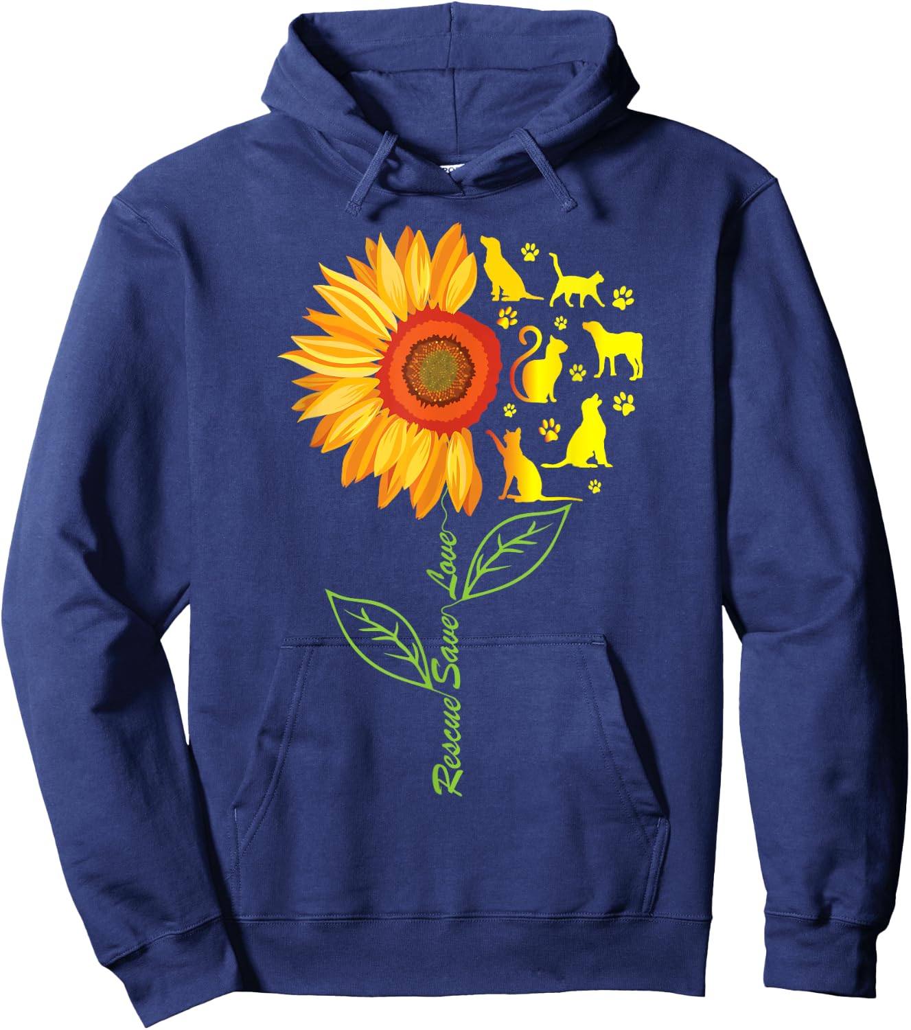 RESCUE SAVE LOVE PET Animal Shelter Sunflower Gift T Shirt Hoodie - Hoodie | Navy