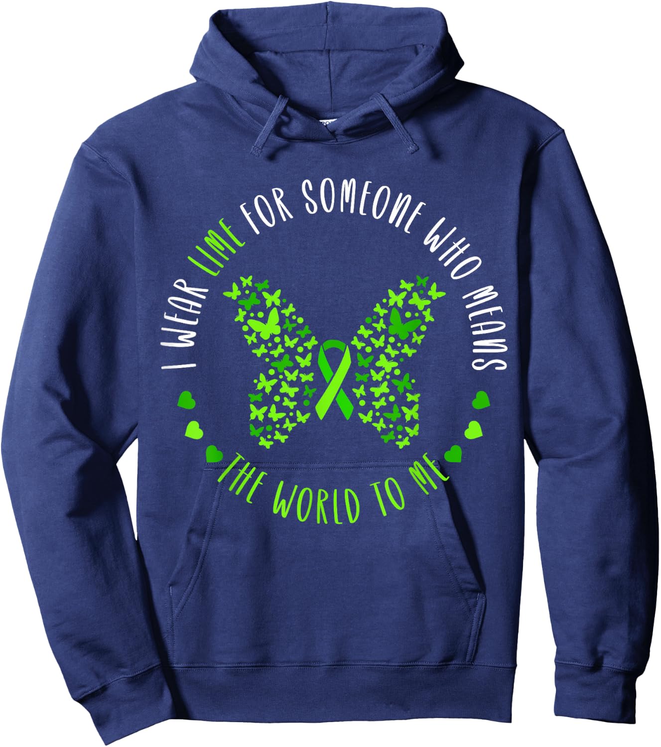 Lymphoma Awareness I Wear Lime For My Someone Butterfly Hoodie - Hoodie | Navy