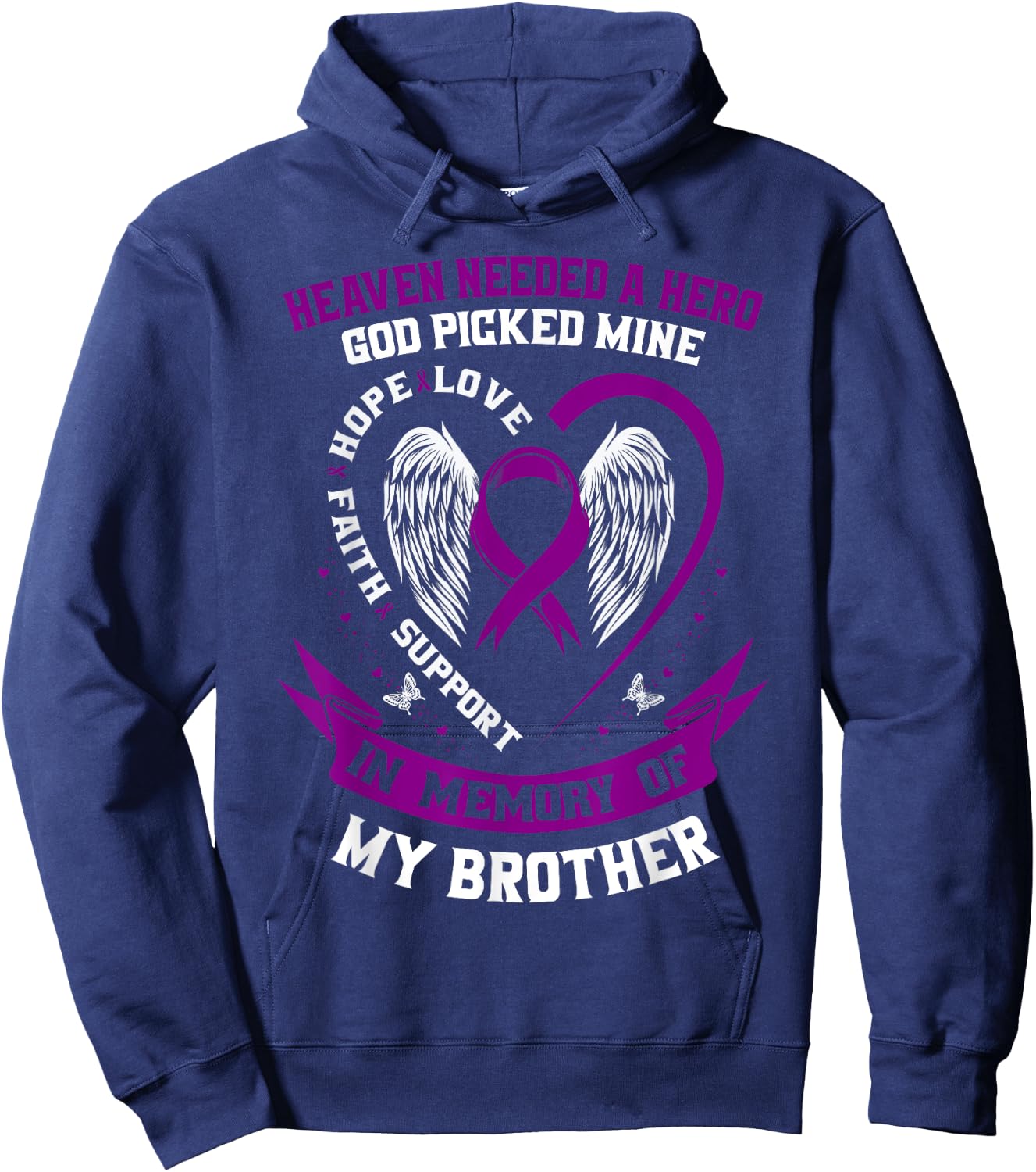 Wear Purple In Memory of Brother Pancreatic Cancer Awareness Hoodie - Hoodie | Navy