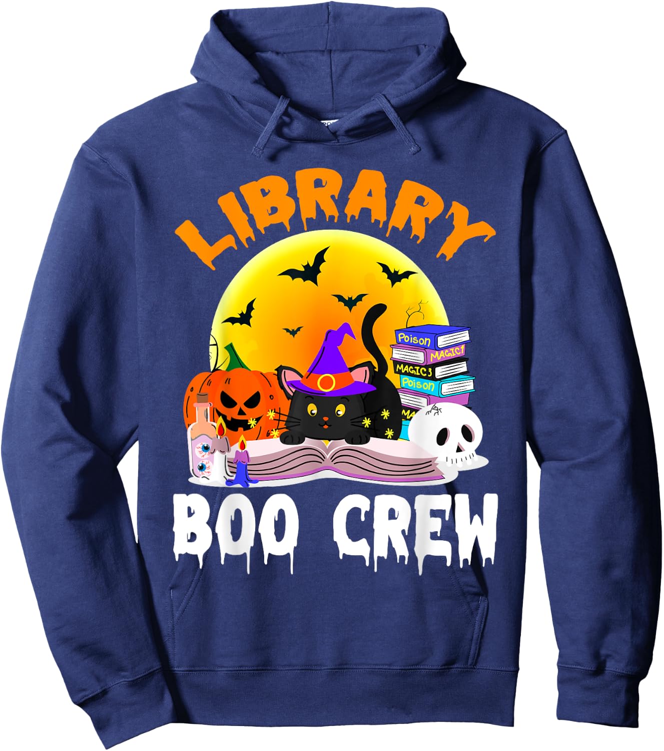 Library Boo Crew School Librarian Halloween Library Book Hoodie - Hoodie | Navy