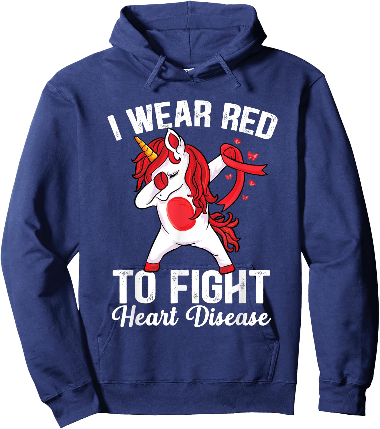 Dabbing unicorn I Wear Red To Fight Heart Disease Awareness Hoodie - Hoodie | Navy