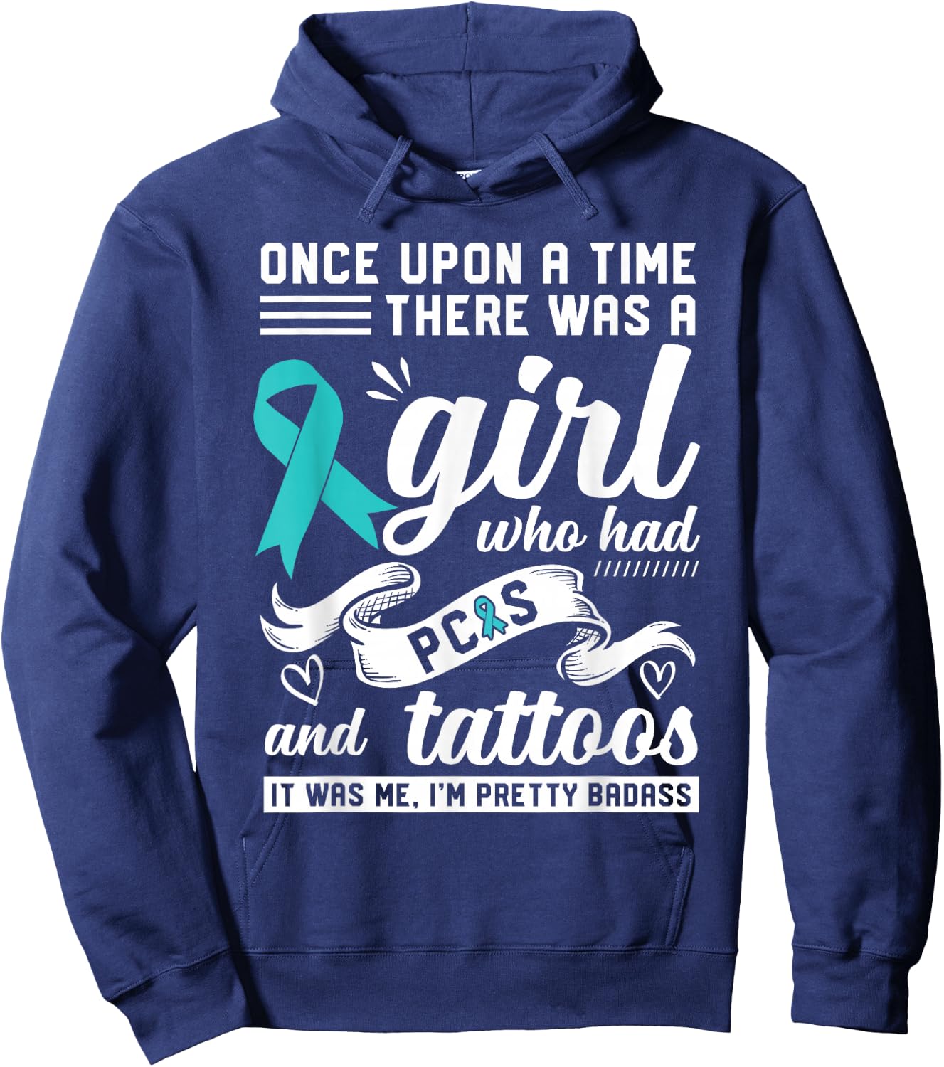 Funny Badass With Tattoo and PCOS Chronic Illness Awareness Hoodie - Hoodie | Navy