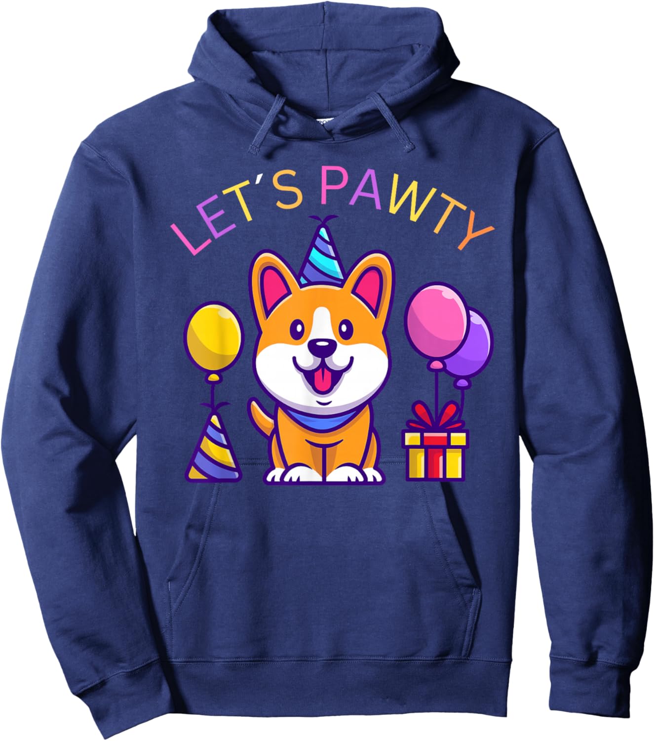 Lets pawty birthday party Gift a birthday girl corgi Hoodie - Hoodie | Navy
