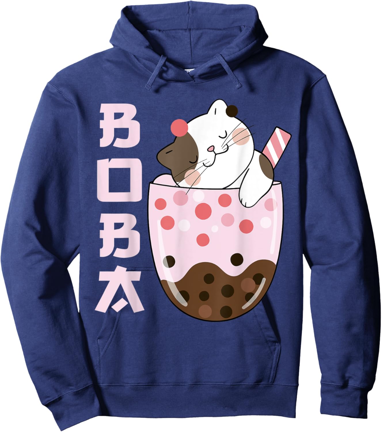 Kawaii Cat Bubble Boba Milk Ice Tea Lover Design Cute Anime Men Women Kids Hoodie - Hoodie | Navy