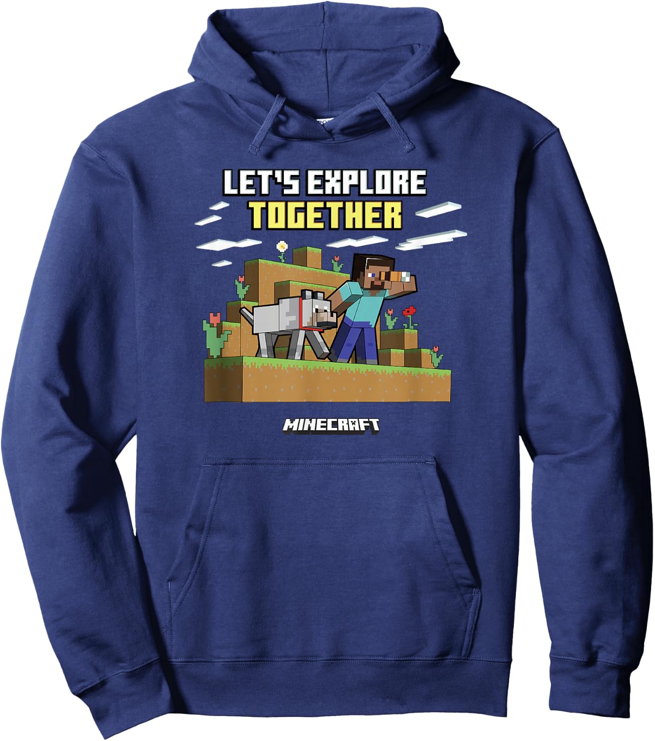 Minecraft Valentine's Day Let's Explore Together Steve Wolf Hoodie - Hoodie | Navy