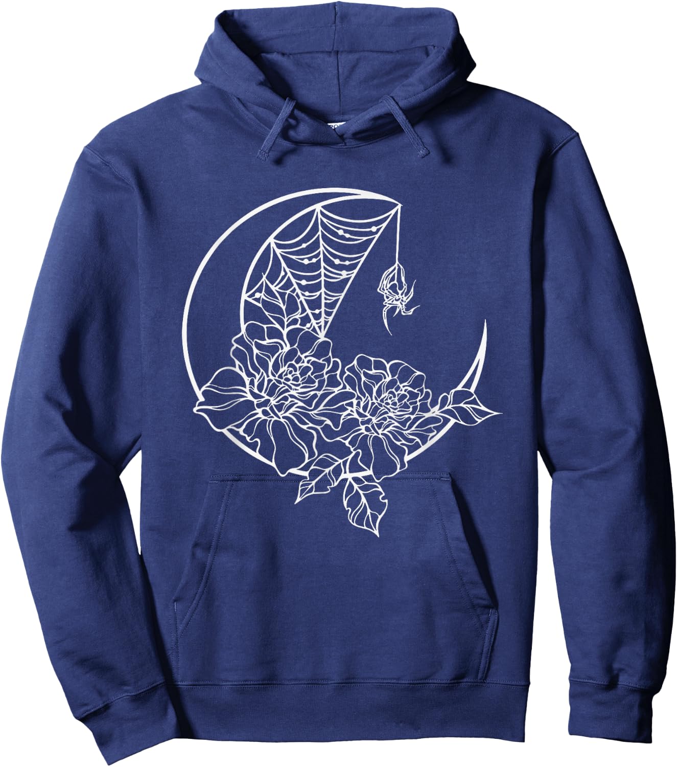 Goth Y2K Emo Alt Fairy Grunge Flower Rose Web Spider Moon Hoodie - Hoodie | Navy