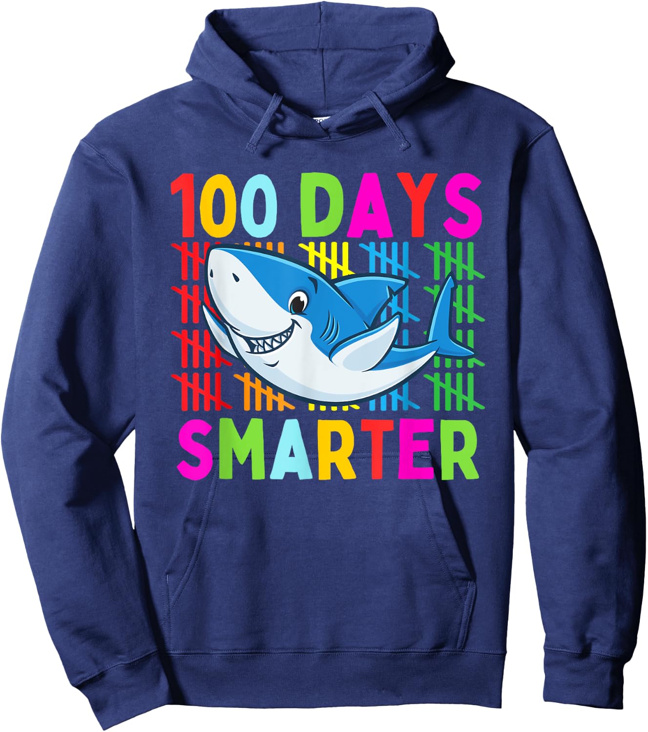 Cute Shark 100th Day Of School 100 Days Smarter Kids Boys Hoodie - Hoodie | Navy
