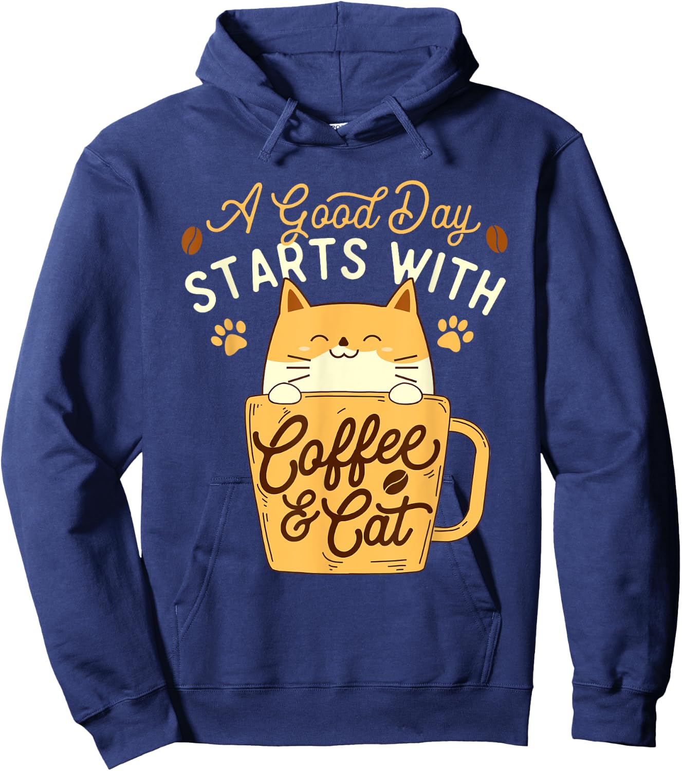 A Good Day Starts With Coffee & Cat - Pet Lover Veterinarian Hoodie - Hoodie | Navy