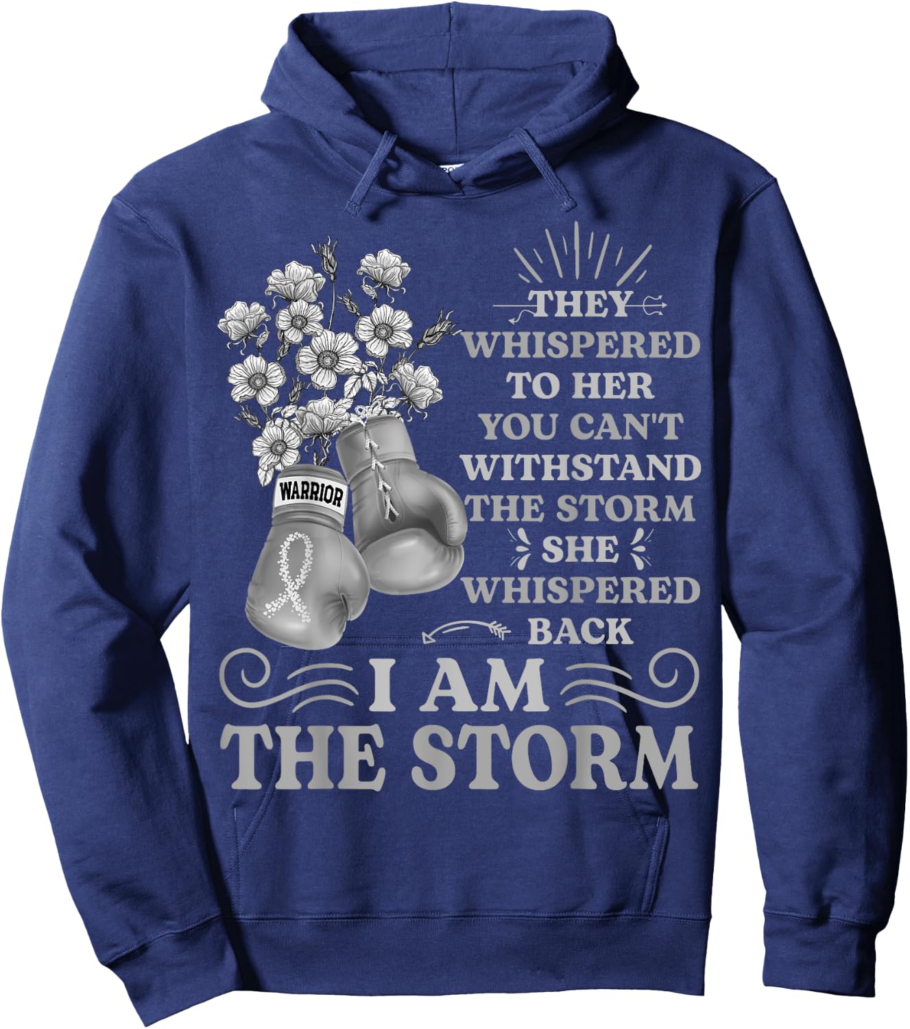 I'm The Storm Boxing Warrior Pearl Ribbon Women Lung Cancer Hoodie - Hoodie | Navy