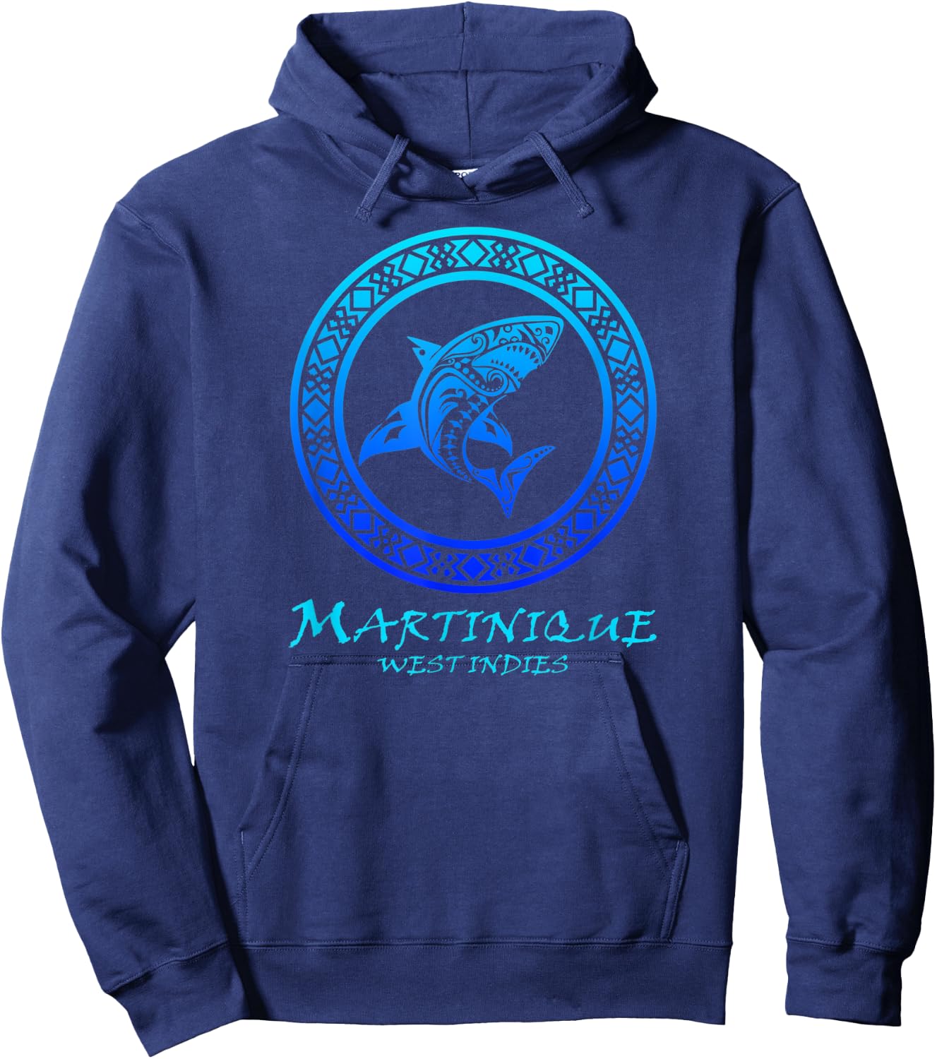Martinique, West Indies Vintage Tribal Shark Vacation Hoodie - Hoodie | Navy