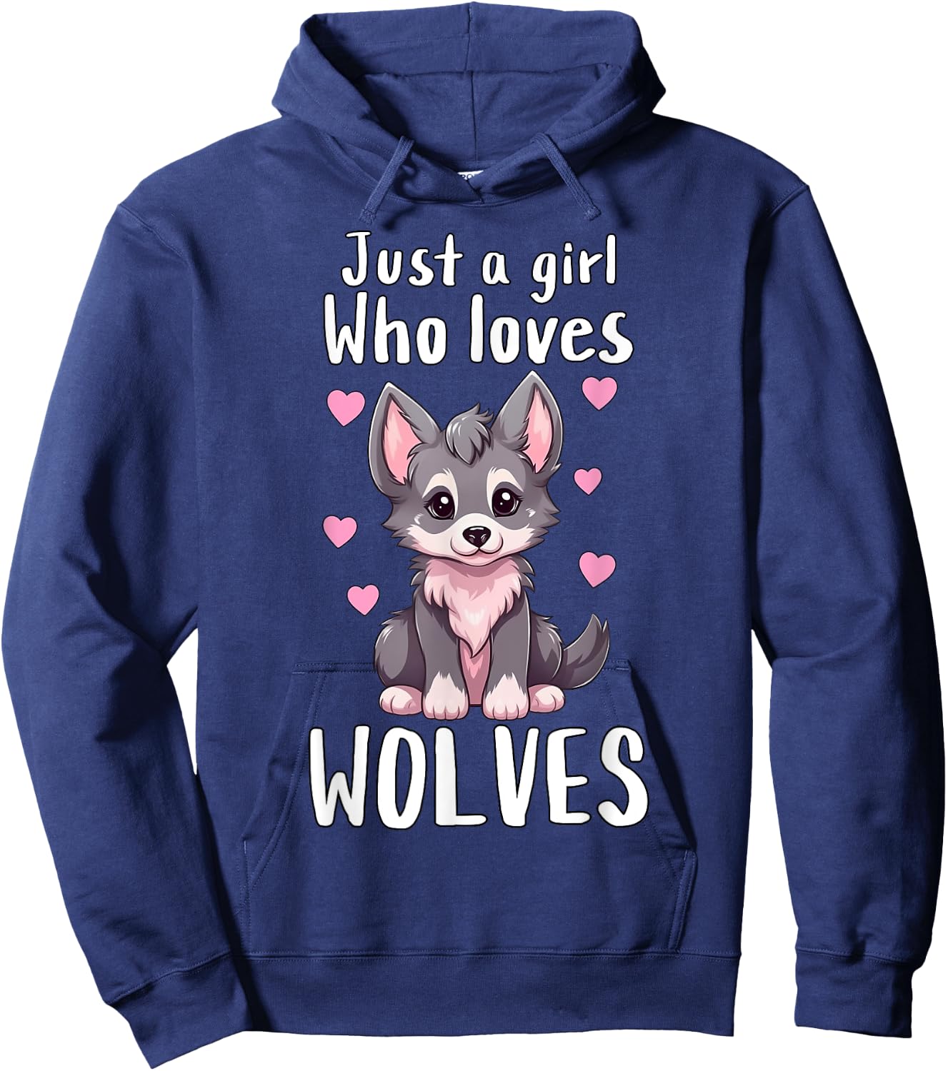 Just A Girl Who Loves Wolves - Cute Grey & Pink Baby Wolf Hoodie - Hoodie | Navy