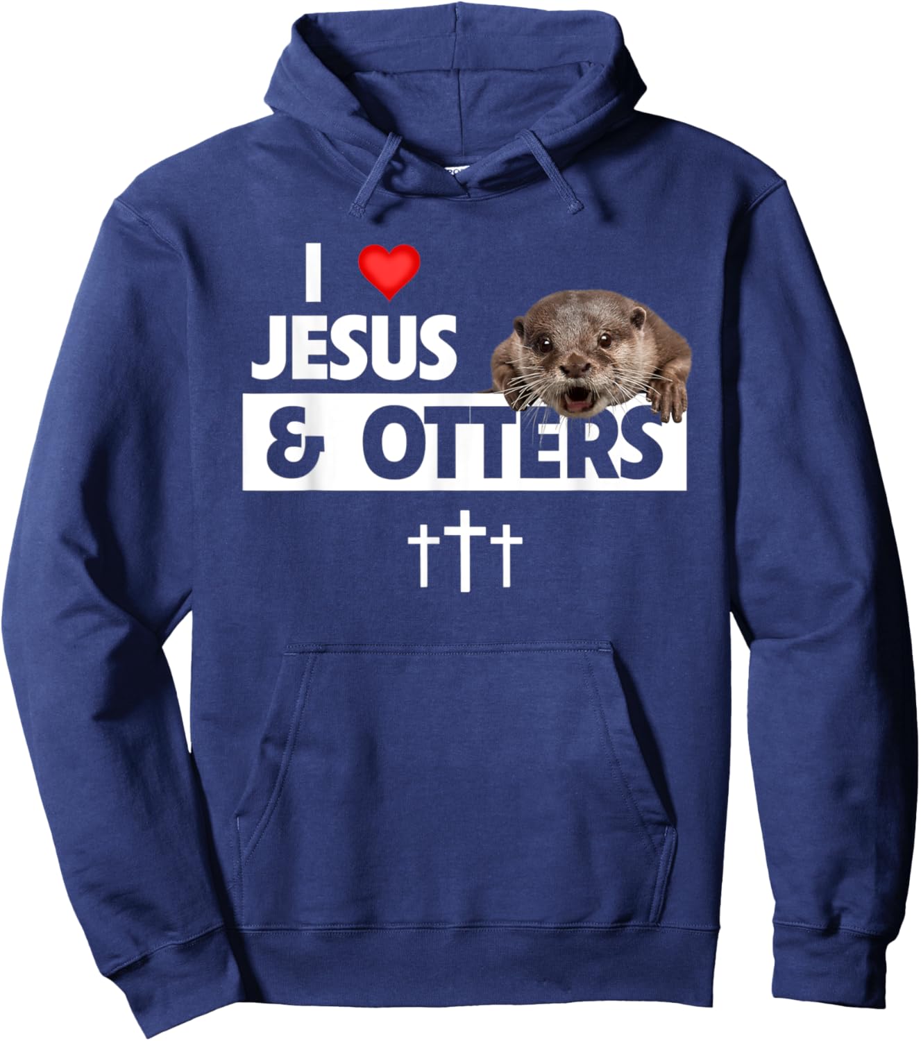 I Love Jesus And Otters Zoo Wildlife Nature Christian Bible Hoodie - Hoodie | Navy
