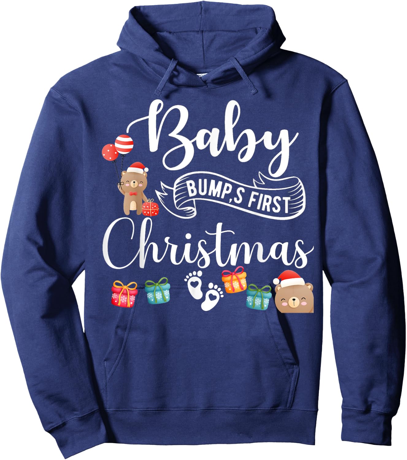 Cute Pregnancy Announcement Baby Bump First Christmas Hoodie - Hoodie | Navy
