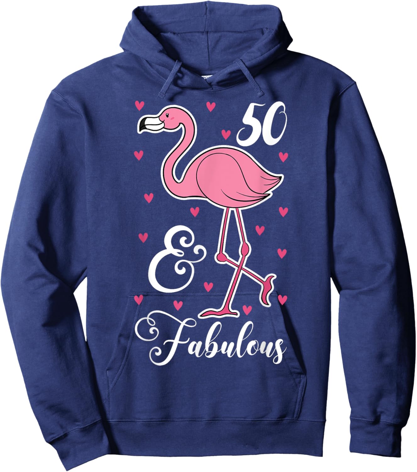 50 & Fabulous Flamingo Theme Birthday 50th Party Hoodie - Hoodie | Navy