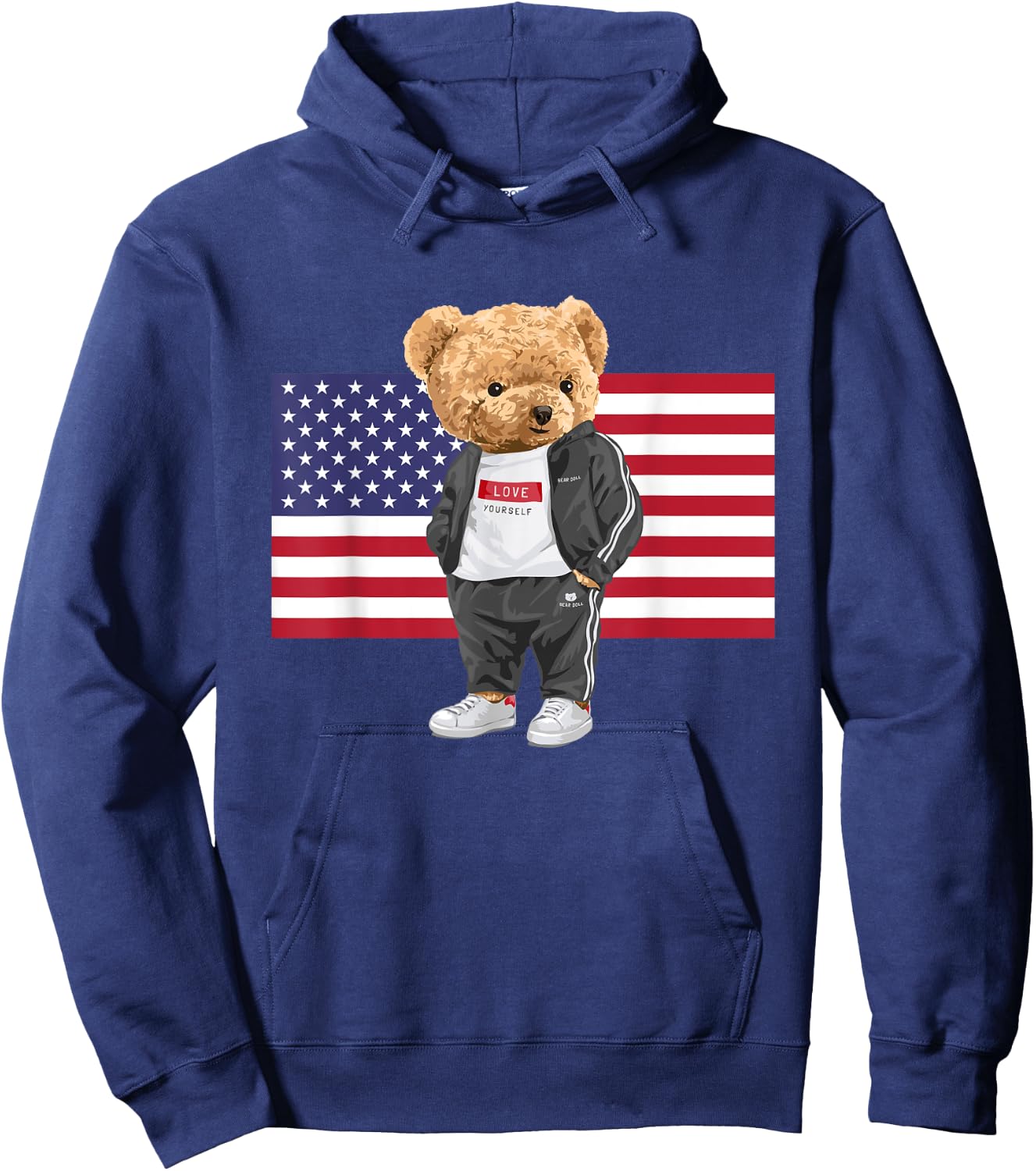 Cool USA Teddy Bear Illustration Novelty Graphic Designs Hoodie - Hoodie | Navy