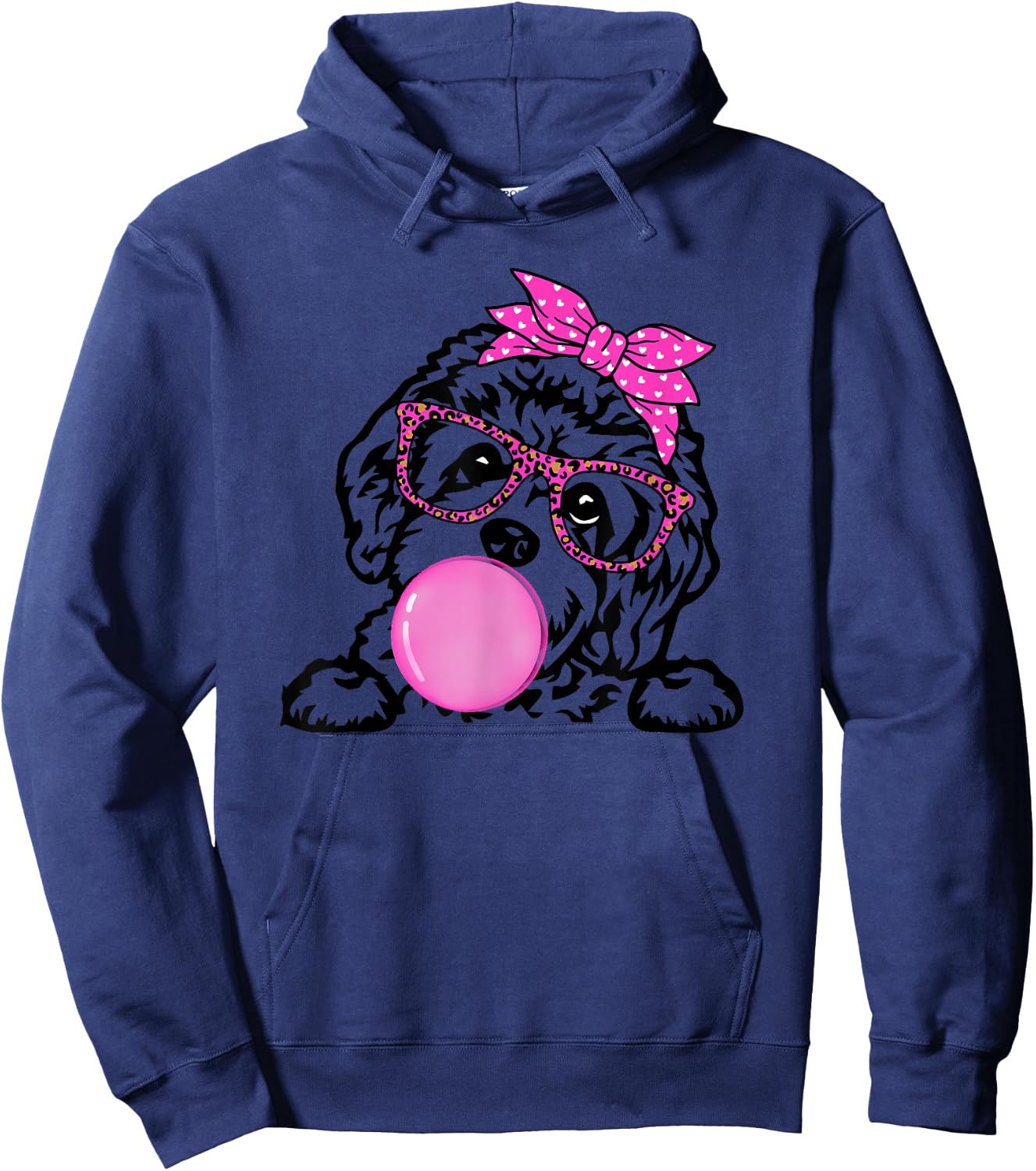 Cavapoo dog mom with bubble gum bandana glasses Women Kids Hoodie - Hoodie | Navy