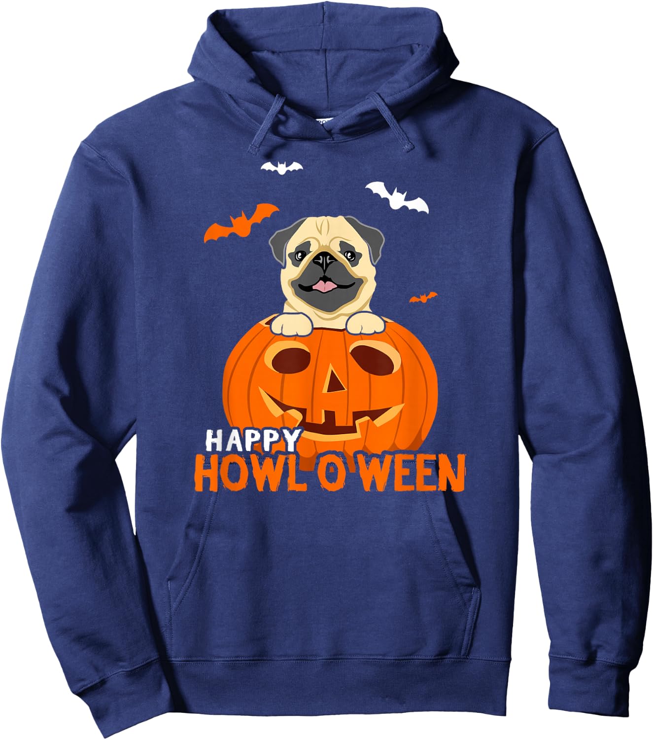 Cute Halloween Pug Dog Pumpkin Costumes Thanksgiving Design Hoodie - Hoodie | Navy