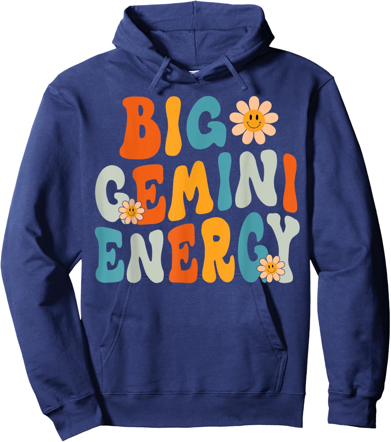 Gemini Big Energy Retro Smile Flower Zodiac Birthday Women Hoodie - Hoodie | Navy