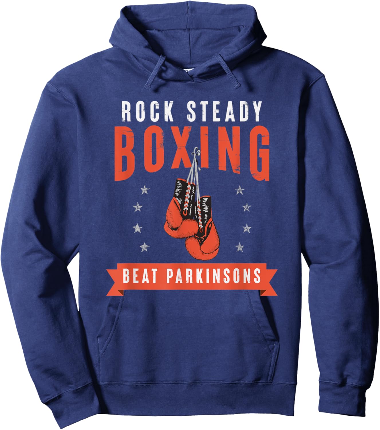 Rock Steady Boxing Beat Parkinson's Gloves and Stars Hoodie - Hoodie | Navy