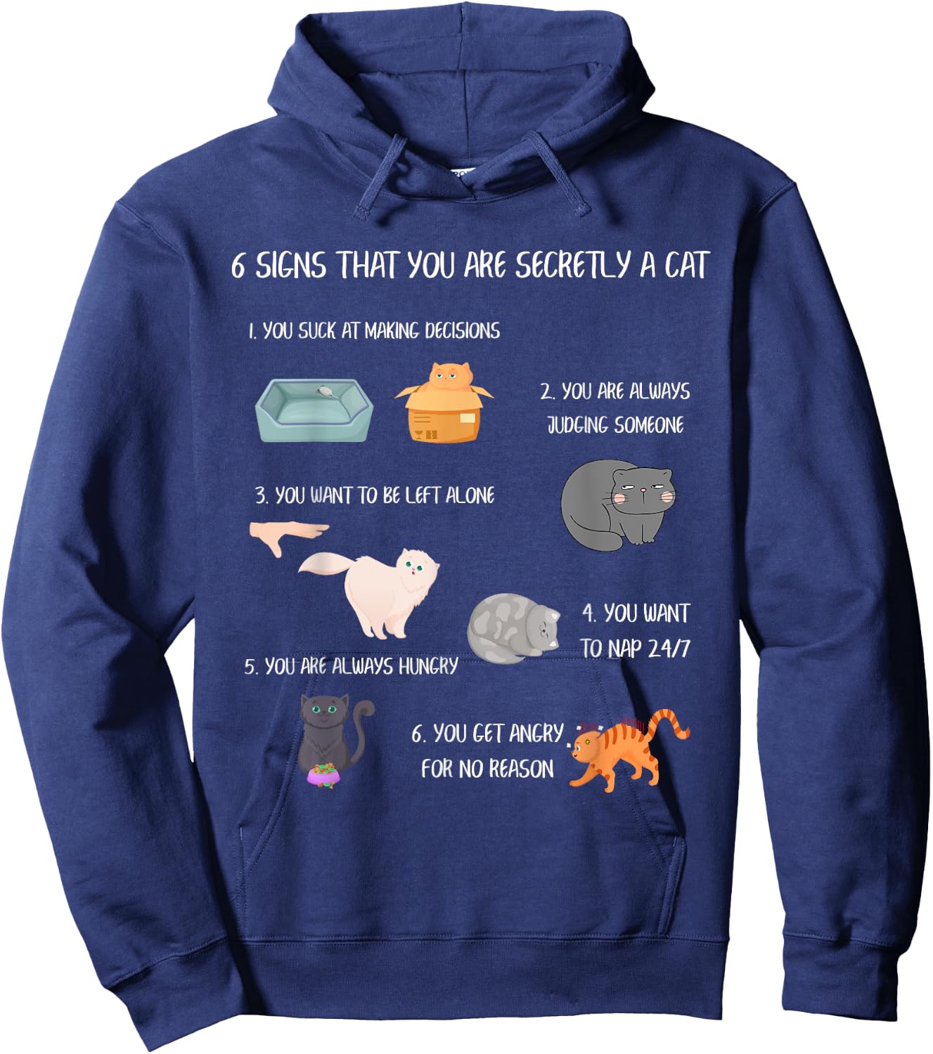Six Signs That You Are Secretly A Cat Funny Best Cat Mom Women Girls Kids Hoodie - Hoodie | Navy