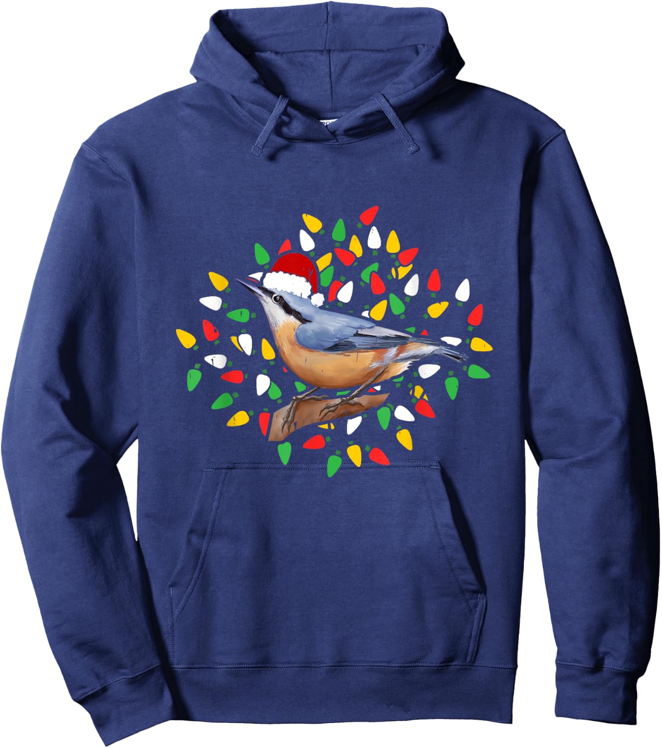 Holiday Xmas Lighting Santa Hat Red Breasted Nuthatch Bird Hoodie - Hoodie | Navy