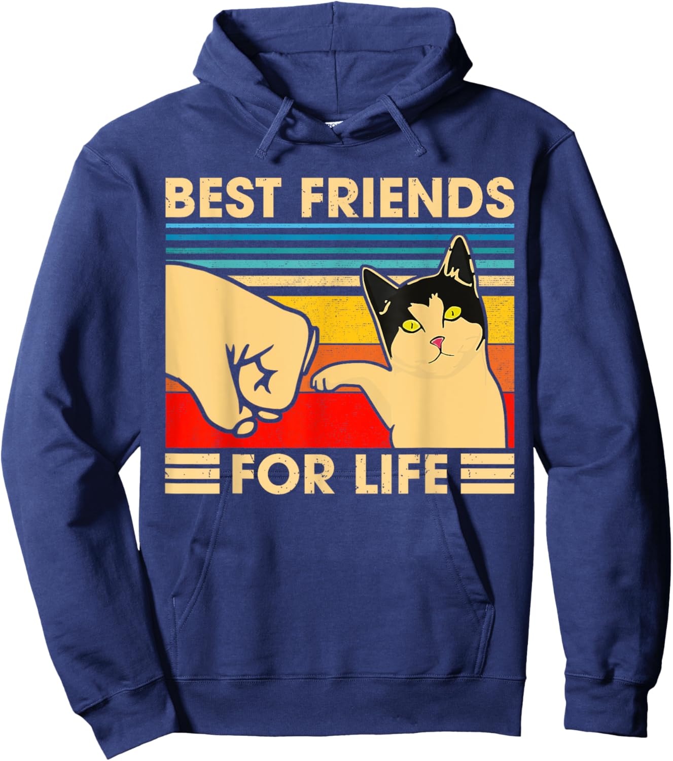 Vintage Cat Best Friends For Life Fist Bump Funny Cat Lovers Hoodie - Hoodie | Navy