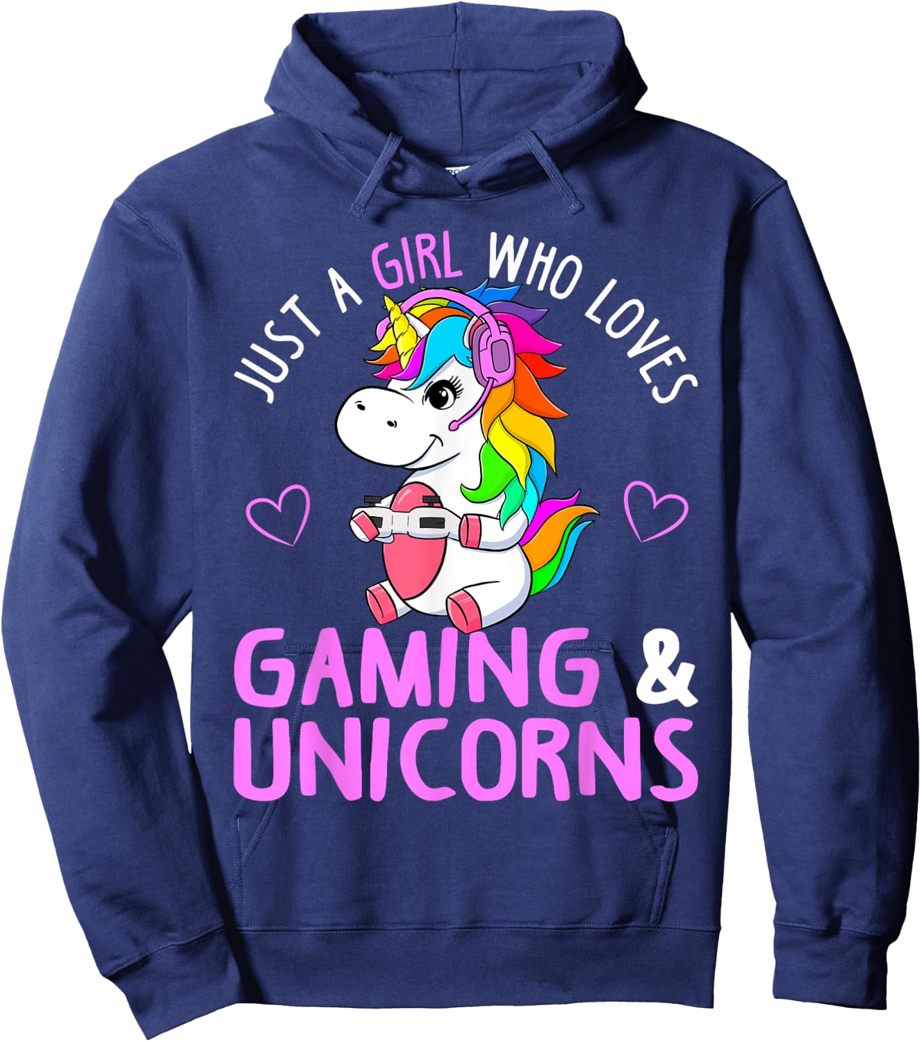 Just A Girl Who Loves Gaming and Unicorns Cute Gamer Gift Hoodie - Hoodie | Navy